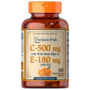 Витамин С и Е с шиповником, Vitamin C & E, Puritan's Pride, 500 мг/400 МЕ, 100 гелевых капсул
