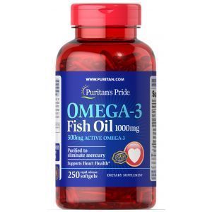 Омега-3 рыбий жир, Omega-3 Fish Oil, Puritan's Pride, 1000 мг, 300 мг активного, 250 капсул