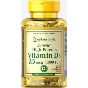 Витамин Д3, Vitamin D3, Puritan's Pride, 1000 МЕ, 200 капсул  