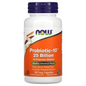 Пробиотики-10, Probiotic-10, Now Foods, 25 млрд, 100 растительных капсул
