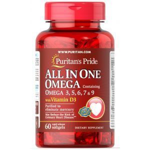 D3 vitamini bilan Omega 3-5-6-7-9, Puritan's Pride, 60 kapsula