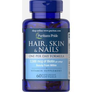 Формула для волос, кожи, ногтей, Hair, Skin & Nails One Per Day Formula, Puritan's Pride, 60 капсул