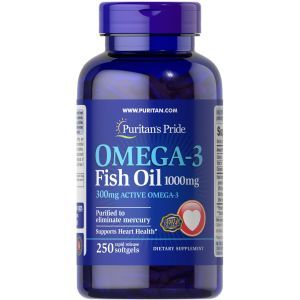 Omega-3 baliq yog'i, Puritan's Pride, 1000 mg, 300 mg faol, 250 kapsula