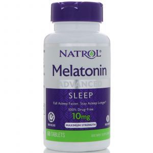 Melatonin, Melatonin, Natrol, Uzluksiz chiqariladi, 10 mg, 60 Tabletkalar