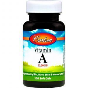 Витамин А, Vitamin A, Carlson Labs, 25 000 МЕ, 100 гелевых капсул