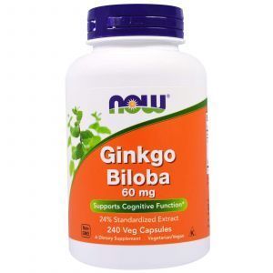 Ginkgo biloba, Now Foods, 60 mg, 240 sabzavotli kapsulalar