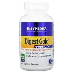 Пробиотики + ферменты, Digest Gold + Probiotics, Enzymedica, 180 капсул 