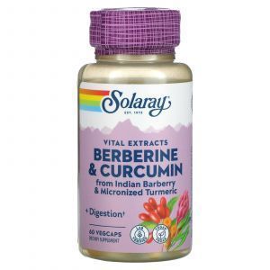 Берберин и куркумин, Berberine & Curcumin, Solaray, экстракты корней, 60  вегетарианских капсул