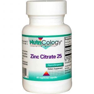 Цинк Цитрат, Zinc Citrate, Nutricology, 25 мг, 60 капсул
