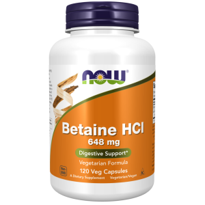 Бетаин гидрохлорид, Betaine HCL, Now Foods, 648 мг, 120 вегетарианских капсул