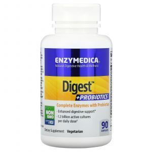Ферменты и пробиотики, Digest + Probiotics, Enzymedica, 90 капсул