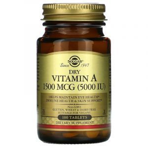 Витамин А, Dry Vitamin A, Solgar, 1500 мкг (5,000 МЕ), 100 таблеток
