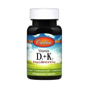 Витамин Д3 и К2, Vitamin D3 + K2, Carlson Labs, 60 капсул