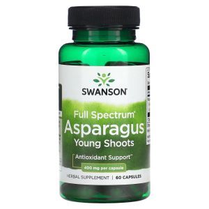 Молодые побеги спаржи полного спектра, Asparagus Young Shoots, Swanson, 400 мг, 60 капсул