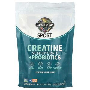 Креатин моногидрат + пробиотики, Creatine Monohydrate + Probiotics, Garden of Life, Sport, без вкуса, 348 г