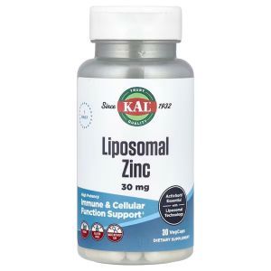Цинк, Liposomal Zinc, KAL, липосомальный, высокая эффективность, 30 мг, 30 вегетарианских капсул