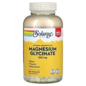 Магний глицинат, Magnesium Glycinate, Solaray, высокая абсорбция, 350 мг, 240 вегетарианских капсул
