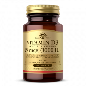 Vitamin D3 (xolekalsiferol), D3 vitamini, Solgar, 25 mkg (1000 IU), 90 tabletka