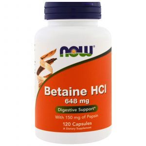 Бетаин гидрохлорид, Betaine HCL, Now Foods, 648 мг, 120 капс