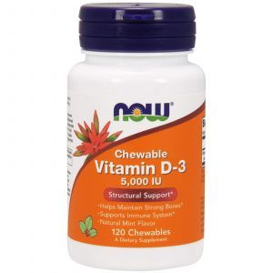 Витамин Д3, Vitamin D-3, Now Foods, мята, 5000 МЕ, 120 жев. та