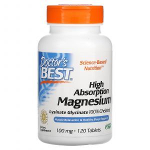 Магний хелат 100%, Magnesium Chelated, Doctor's Best, с минералами Albion, 100 мг, 120 таблеток