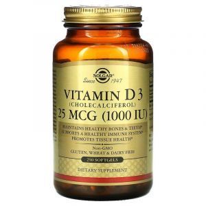 Vitamin D3 (xolekalsiferol), D3 vitamini, Solgar, 25 mkg (1000 IU), 250 kapsula