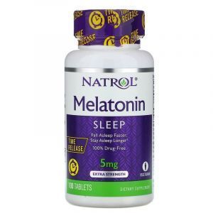 Мелатонин, Melatonin, Natrol, медленное высвобождение, повышенная сила действия, 5 мг, 100 таблеток