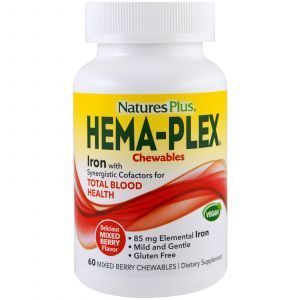 Витаминно-минеральный комплекс с ягодным вкусом, Hema-Plex, Nature's Plus, 60 жевательных таблеток 