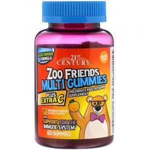 Bolalar uchun multivitaminli vitamin C, Zoo Friends Multi Gummies, Plus Extra C, 21st Century, 60 Gummies