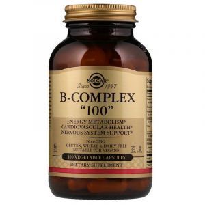 Vitaminlar B-100, Kompleks, B-kompleks "100", Solgar, 100 Vegetarian kapsulalar