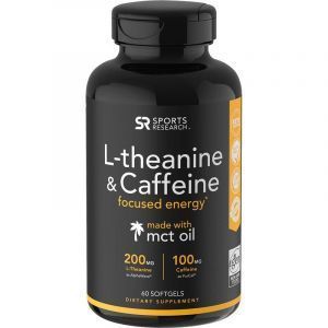 L-теанин и кофеин с маслом MCT,  L-Theanine & Caffeine, Sports Research, 60 гелевых капсул
