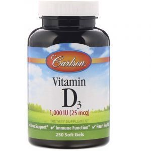  Витамин D3, Vitamin D3, Carlson Labs, 1000 МЕ (25 мкг), 250 гелевых капсул