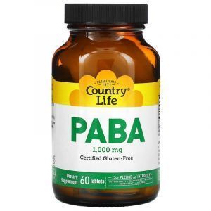 ПАБК или пара-аминобензойная кислота, (PABA), Country Life, 100 мг, 60 таблеток