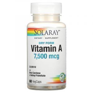 Витамин А, Dry Vitamin A, Solaray, 25,000 IU, 60 капсул