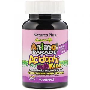 Пробиотики для детей, AcidophiKidz, Nature's Plus, Source of Life Animal Parade, ягодный вкус, 90 животных