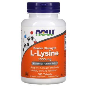 L-лизин, L-Lysine, Now Foods, двойная сила, 1000 мг, 100 таблеток
