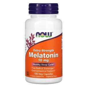 Мелатонин, Melatonin, Now Foods, дополнительная сила, 10 мг, 100 вегетарианских капсул
