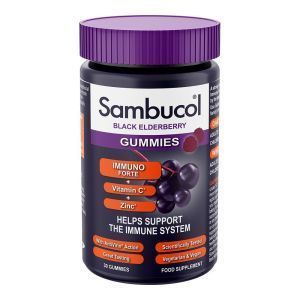 Черная бузина + Витамин С + Цинк, Black Elderberry Gummies, Immuno Forte, Sambucol, поддержка иммунитета, 30 жевательных конфет