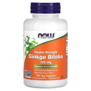 Гинкго Билоба, Ginkgo Biloba, Now Foods, двойная сила, 120 мг, 100 вегетарианских капсул