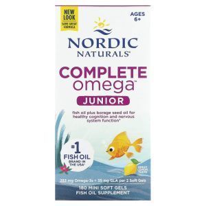 Рыбий жир для детей, Complete Omega, Nordic Naturals, от 6 до 12 лет, лимон, 180 мини гелевых капсул