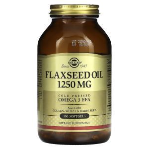 Льняное масло, Flaxseed Oil, Solgar, 1250 мкг, 100 гелевых капсул