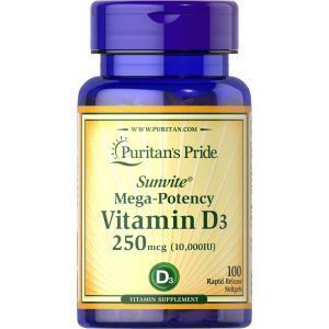 Vitamin D3, Puritan's Pride, Vitamin D3, 10 000 IU, 100 kapsula