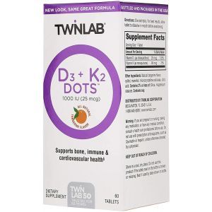 Витамин К2, Д3, Twinlab, Мандарин, 60 таблет