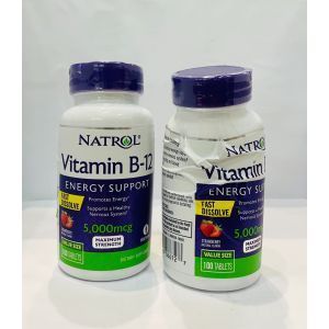B12 vitamini, qulupnay lazzati, B-12 vitamini, Natrol, 5000 mkg, 100 ta tabletka