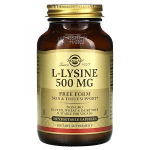 L-лизин, L-Lysine, Solgar, свободная формула, 500 мг, 100 вегетарианских капсул
